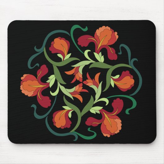 Iris Blooms Interwoven auf schwarzer Mousepad (Vorne)