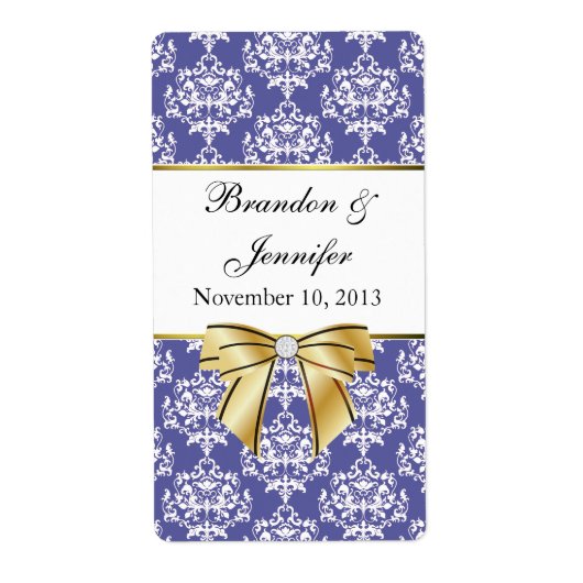 Iris Blue Damask Mini Wine Labels (Vorne)