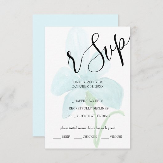 Iris Blue Floral Watercolor Handgemalt RSVP Karte (Vorne/Hinten)