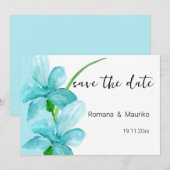 Iris Blue Floral Watercolor Handgemalt Save The Date (Vorne/Hinten)