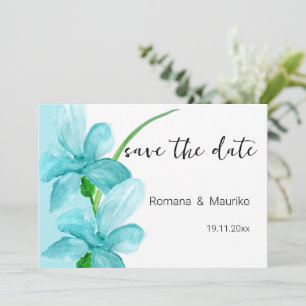Iris Blue Floral Watercolor Handgemalt Save The Date