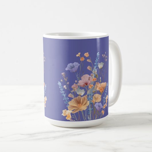 Iris Blue Lila Summer Floral Border Kaffeetasse (VorderseiteRechts)