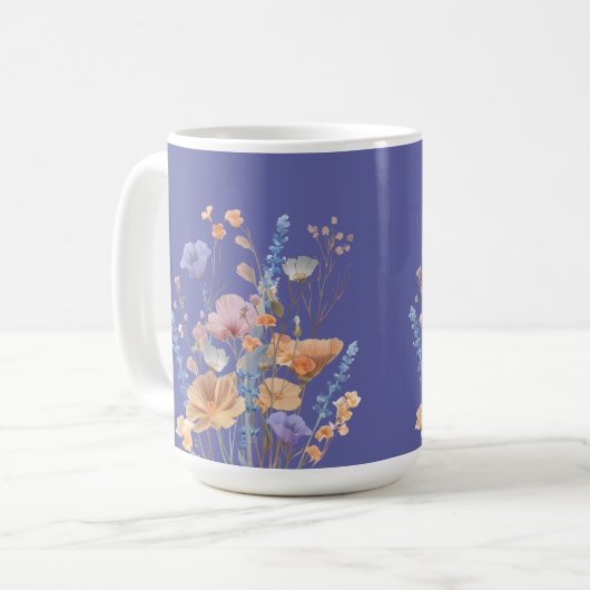 Iris Blue Lila Summer Floral Border Kaffeetasse (Vorderseite Links)