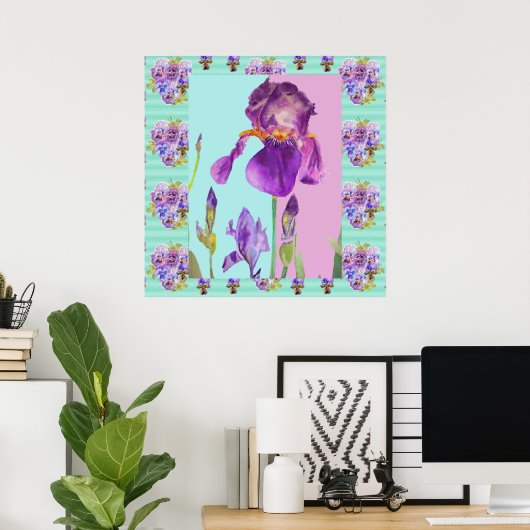Iris Blume Aqua Green Poster (Heimbüro)