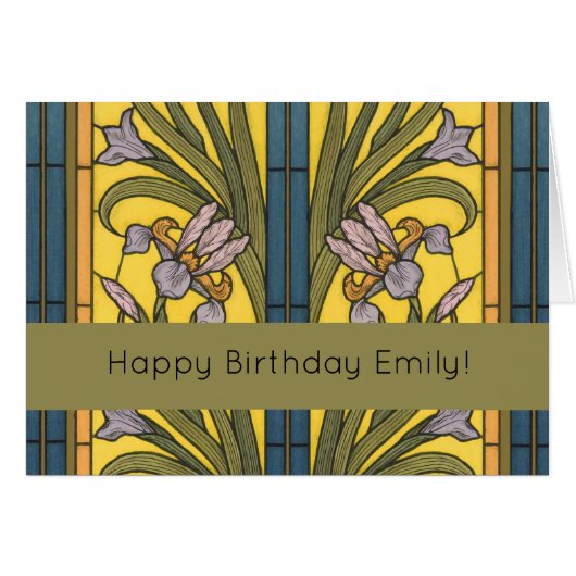 Iris Blume Art Nouveau Glass Blue Gold (Vorderseite (Horizontal))