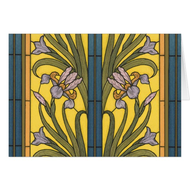 Iris Blume Art Nouveau Glass Blue Gold (Vorderseite (Horizontal))
