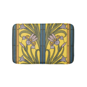 Iris Blume Art Nouveau Glass Blue Gold Badematte