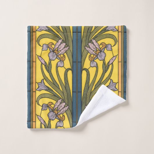 Iris Blume Art Nouveau Glass Blue Gold Badhandtuch Set (Waschlappen)