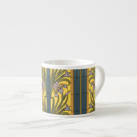 Iris Blume Art Nouveau Glass Blue Gold Espressotasse (Vorderseite Rechts)