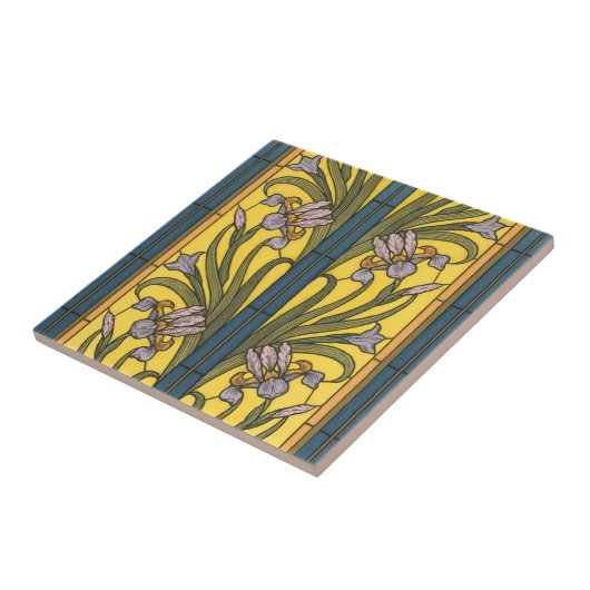Iris Blume Art Nouveau Glass Blue Gold Fliese (Seite)