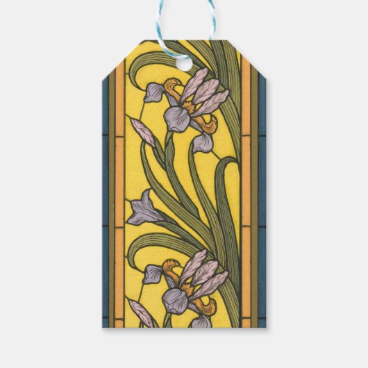 Iris Blume Art Nouveau Glass Blue Gold Geschenkanhänger (Vorderseite)