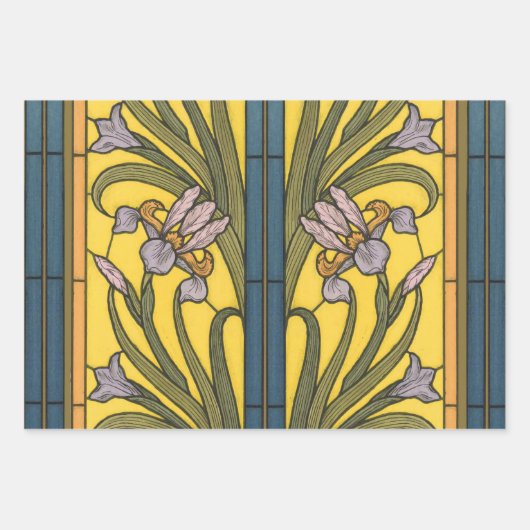 Iris Blume Art Nouveau Glass Blue Gold Geschenkpapier Set (Vorderseite)