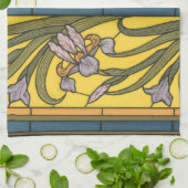 Iris Blume Art Nouveau Glass Blue Gold Geschirrtuch (Gefaltet)