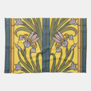 Iris Blume Art Nouveau Glass Blue Gold Geschirrtuch
