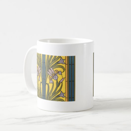 Iris Blume Art Nouveau Glass Blue Gold Kaffeetasse (Vorderseite Links)