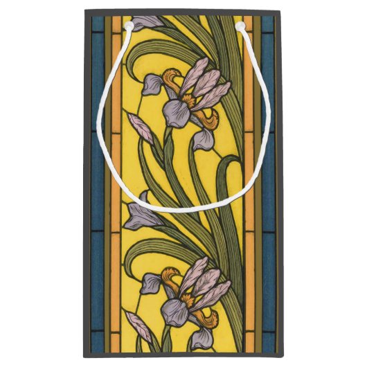 Iris Blume Art Nouveau Glass Blue Gold Kleine Geschenktüte (Rückseite)