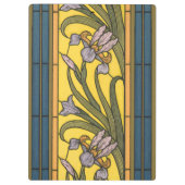 Iris Blume Art Nouveau Glass Blue Gold Klemmbrett (Rückseite)
