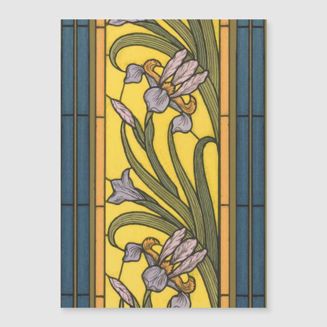 Iris Blume Art Nouveau Glass Blue Gold Magnetkarte (Vorderseite)