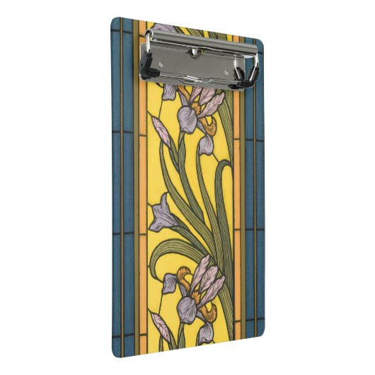 Iris Blume Art Nouveau Glass Blue Gold Mini Klemmbrett (Schrägansicht)