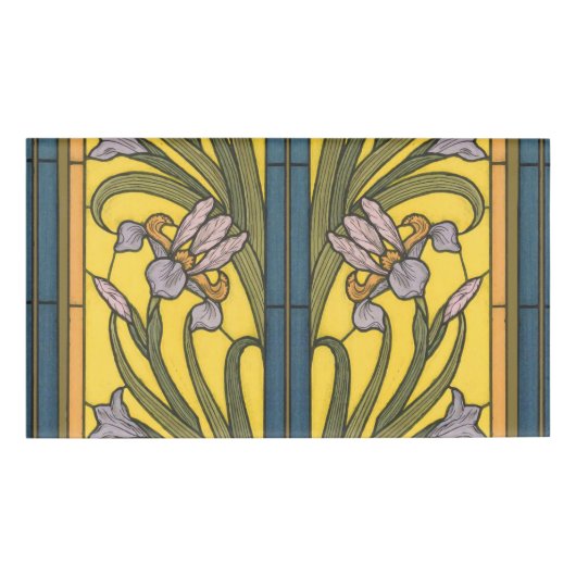Iris Blume Art Nouveau Glass Blue Gold Namenschild (Vorderseite)