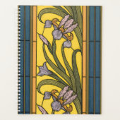 Iris Blume Art Nouveau Glass Blue Gold Planer (Vorderseite)