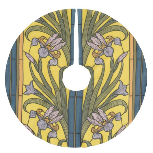 Iris Blume Art Nouveau Glass Blue Gold Polyester Weihnachtsbaumdecke (Vorderseite)