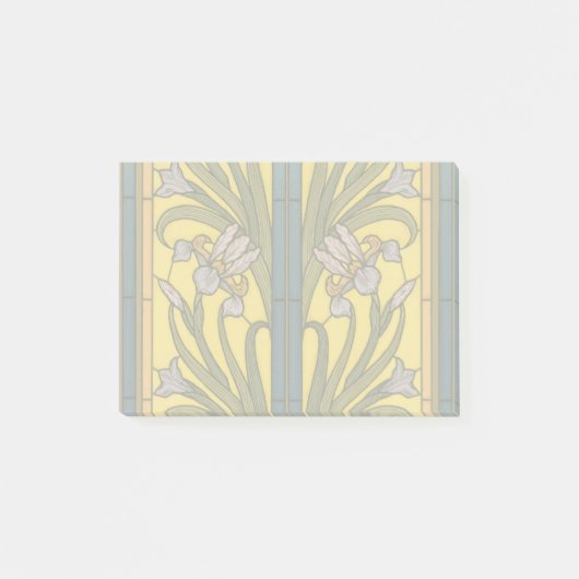 Iris Blume Art Nouveau Glass Blue Gold Post-it Klebezettel (Vorderseite)