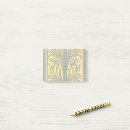 Iris Blume Art Nouveau Glass Blue Gold Post-it Klebezettel (Auf Schreibtisch)