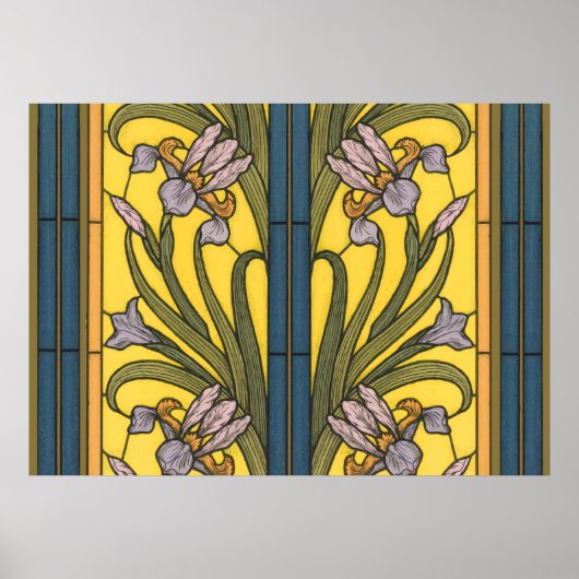 Iris Blume Art Nouveau Glass Blue Gold Poster (Vorne)