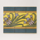 Iris Blume Art Nouveau Glass Blue Gold Puzzle (Horizontal)