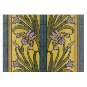 Iris Blume Art Nouveau Glass Blue Gold Schneidebrett