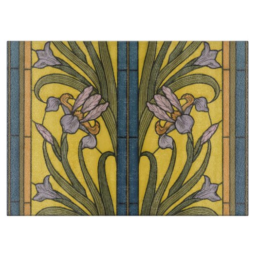 Iris Blume Art Nouveau Glass Blue Gold Schneidebrett (Vorderseite)