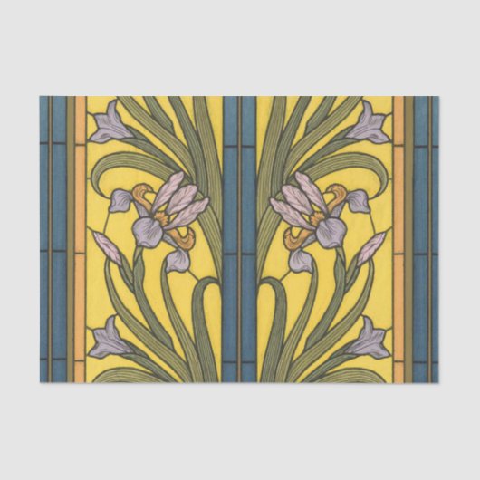 Iris Blume Art Nouveau Glass Blue Gold Seidenpapier (Vorderseite)