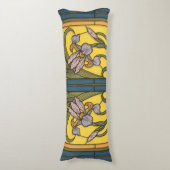 Iris Blume Art Nouveau Glass Blue Gold Seitenschläferkissen (Vorderseite Vertikal)
