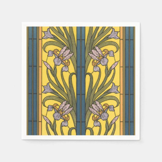 Iris Blume Art Nouveau Glass Blue Gold Serviette (Vorderseite)