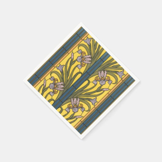 Iris Blume Art Nouveau Glass Blue Gold Serviette (Ecke)