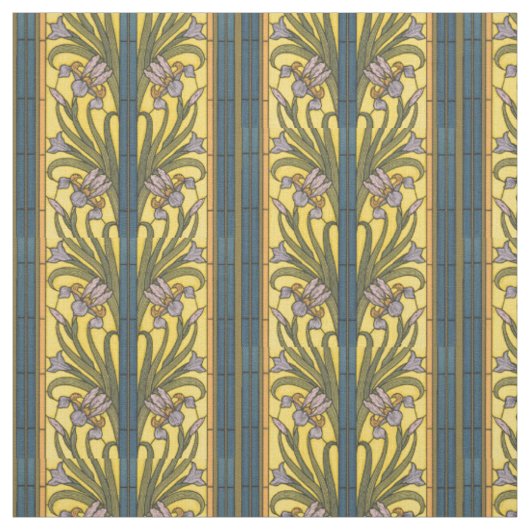 Iris Blume Art Nouveau Glass Blue Gold Stoff (Muster)