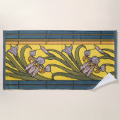 Iris Blume Art Nouveau Glass Blue Gold Strandtuch (Vorderseite)