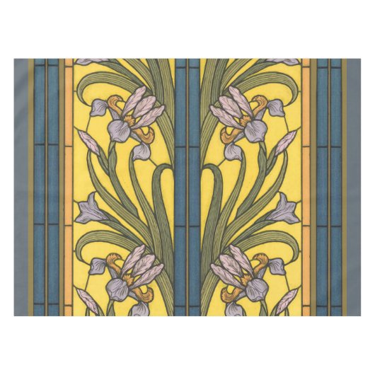 Iris Blume Art Nouveau Glass Blue Gold Tischdecke (Vorderseite (Horizontal))