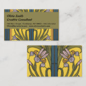 Iris Blume Art Nouveau Glass Blue Gold Visitenkarte (Vorne/Hinten)