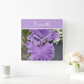 Iris Blume Blume Lila Lavender Lilac Schürze Quadratische Wanduhr (Zuhause)