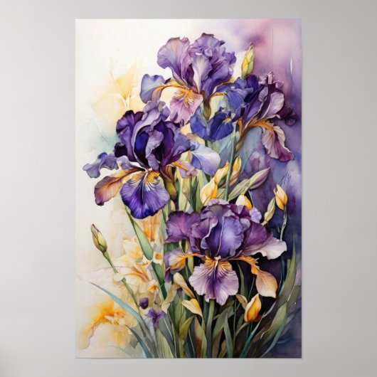 Iris Blume - Blumenwasser - Botanische Kunst Poster (Vorne)
