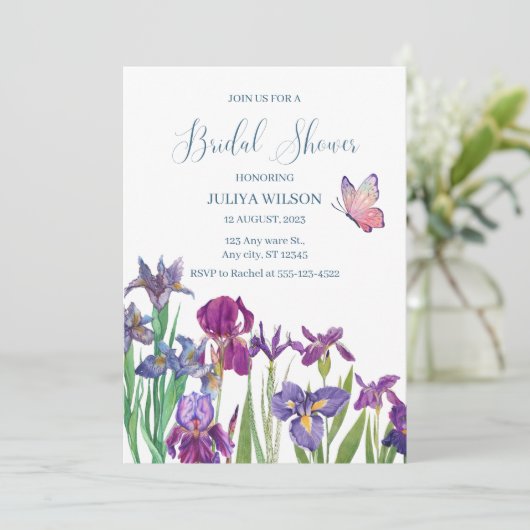 Iris Blume Brautparty Einladung (Stehend Vorderseite)