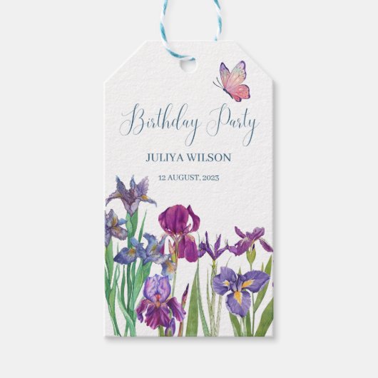 Iris Blume Geburtstagspartei Geschenkanhänger (Vorderseite)