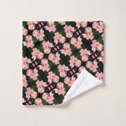 Iris-Blume in pfirsichfarbenem Abstraktem Muster Badhandtuch Set (Waschlappen)