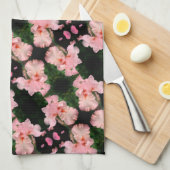 Iris-Blume in pfirsichfarbenem Abstraktem Muster Geschirrtuch (Viertel Falte)