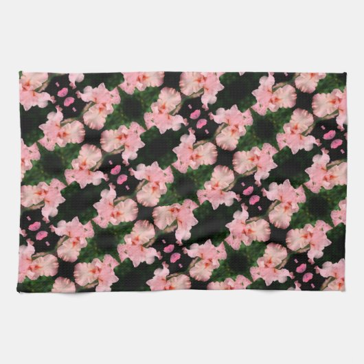 Iris-Blume in pfirsichfarbenem Abstraktem Muster Geschirrtuch (Horizontal)