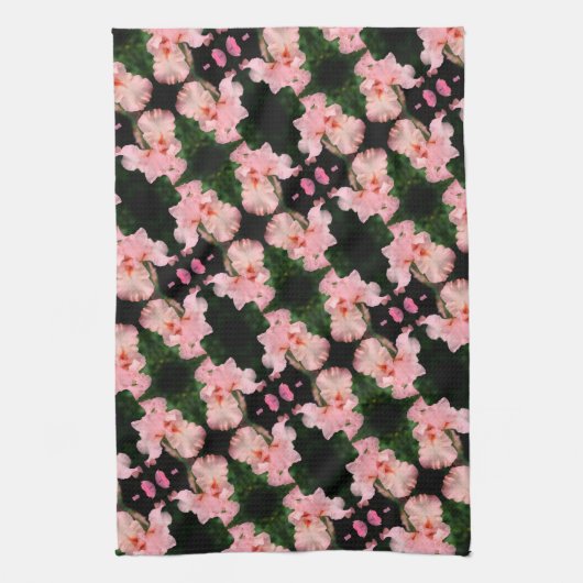 Iris-Blume in pfirsichfarbenem Abstraktem Muster Geschirrtuch (Vertikal)