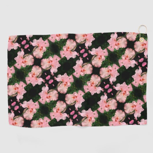 Iris-Blume in pfirsichfarbenem Abstraktem Muster Golfhandtuch (Horizontal)