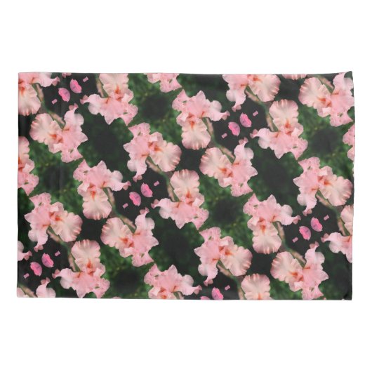 Iris-Blume in pfirsichfarbenem Abstraktem Muster Kissenbezug (Rückseite)